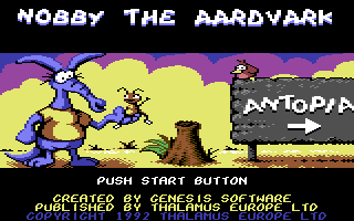 Nobby the Aardvark (1993) — title screen, Commodore 64